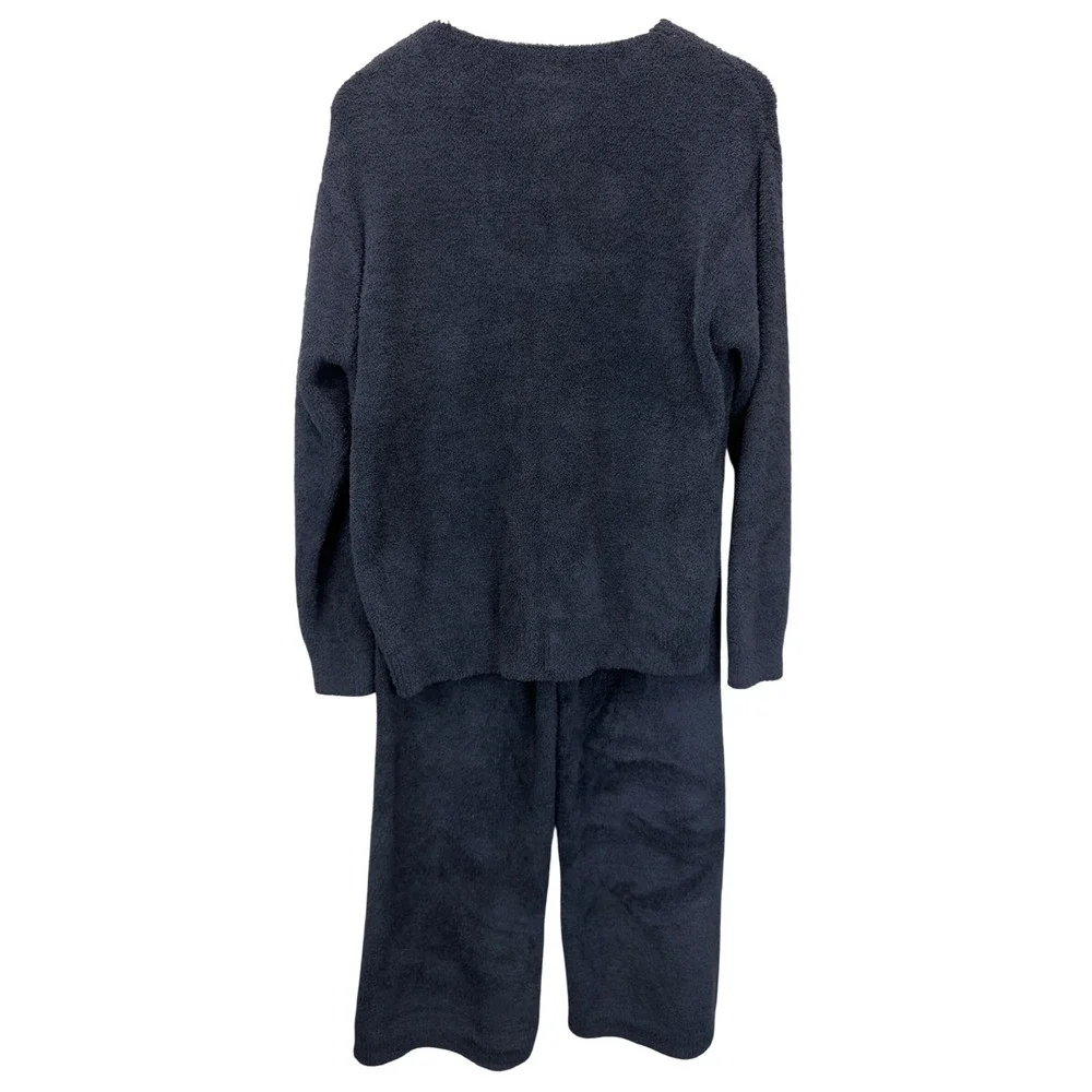 Softies Marshmallow V-Neck Lounge Set Womens Size L Black Cozycore Loungewear